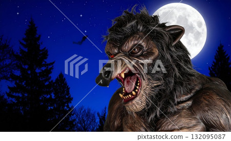 Mighty werewolf, Halloween horror scene background 132095087