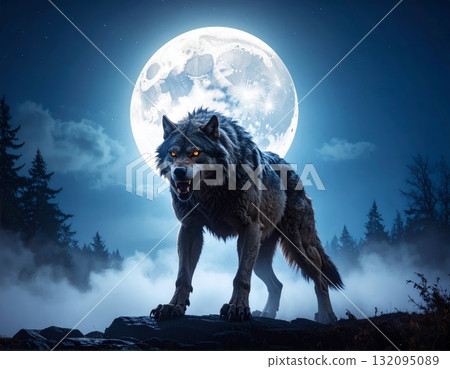 Mighty werewolf, Halloween horror scene background 132095089