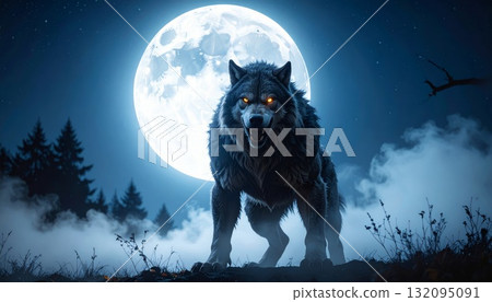 Mighty werewolf, Halloween horror scene background Mighty werewolf, Halloween horror scene background 132095091