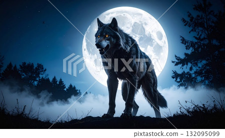 Mighty werewolf, Halloween horror scene background Mighty werewolf, Halloween horror scene background 132095099
