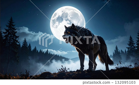 Mighty werewolf, Halloween horror scene background 132095103