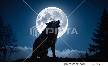 Mighty werewolf, Halloween horror scene background 132095115