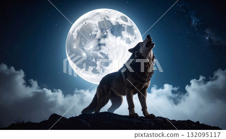 Mighty werewolf, Halloween horror scene background 132095117