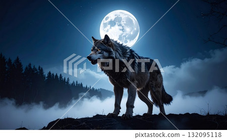 Mighty werewolf, Halloween horror scene background 132095118