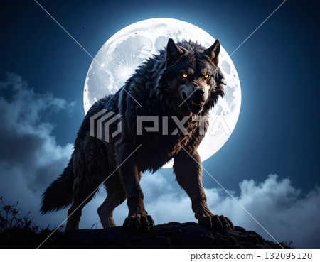Mighty werewolf, Halloween horror scene background 132095120