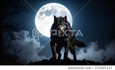 Mighty werewolf, Halloween horror scene background 132095121