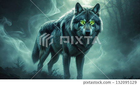 Mighty werewolf, Halloween horror scene background 132095129