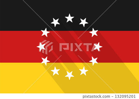 German Flag with EU Stars, Illustration of Long Shadow Flat Design. 132095201