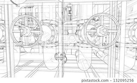 Industrial Valve Blueprint. Vector 132095256