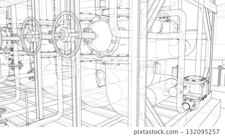 Industrial Machinery Blueprint. Vector Industrial Machinery Blueprint. Vector 132095257