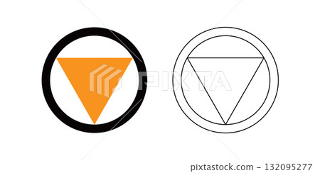 Geometric design of a circle and triangle, one filled with color, the other in outline. 132095277