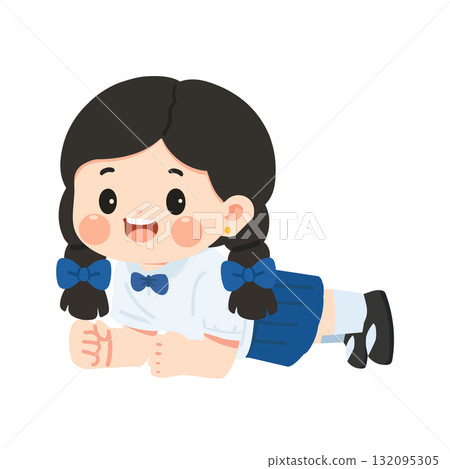 Cartoon Girl Doing Plank Exercise Cartoon Girl Doing Plank Exercise 132095305