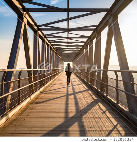 Woman on a long bridge or road, loneliness and meditation concept 132095354