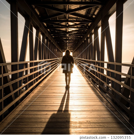 Woman on a long bridge or road, loneliness and meditation concept 132095355