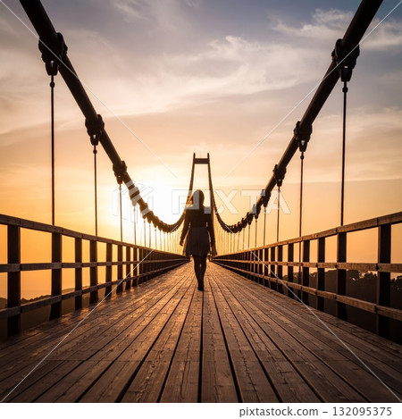 Woman on a long bridge or road, loneliness and meditation concept 132095375