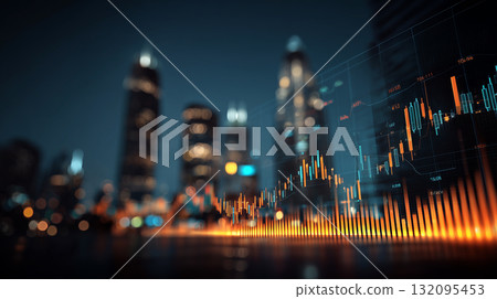 Images of the economy and financial markets - Financial data and cityscapes 132095453