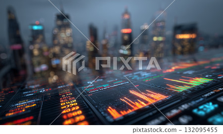 Images of the economy and financial markets - Financial data and cityscapes 132095455