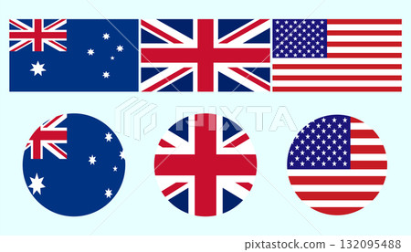 Flags of Australia, UK, and USA in various formats. 132095488