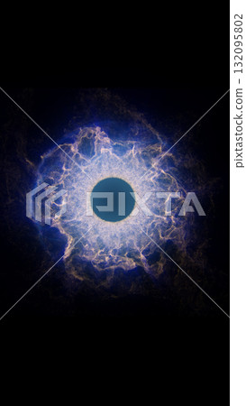 Electric blue energy ring glowing in darkness, resembling a digital eye or portal with lightning textures Electric blue energy ring glowing in darkness, resembling a digital eye or portal with lightning textures 132095802