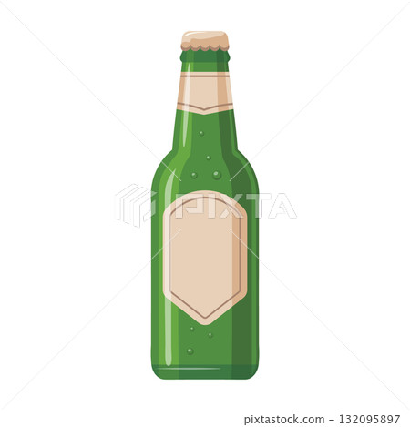Green glass bottle with blank label. A bottle of beer icon on a white background. Colorful design illustration. Green glass bottle with blank label. A bottle of beer icon on a white background. Colorful design illustration. 132095897