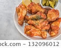 Savor the irresistible allure of these delicious, spicy buffalo chicken wings. Crispy, cooked to perfection and coated in a flavorful sauce, they are sprinkled with sesame seeds 132096012