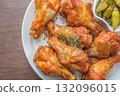 Savor the irresistible allure of these delicious, spicy buffalo chicken wings. Crispy, cooked to perfection and coated in a flavorful sauce, they are sprinkled with sesame seeds 132096015