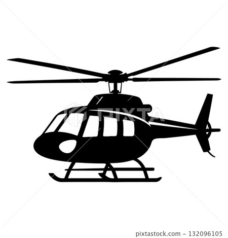 Aviation Helicopter Silhouette Icon Black Flat Vector Design 132096105