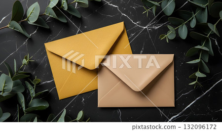 Elegant Envelopes and Eucalyptus on Marble 132096172