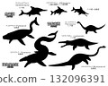 滄龍和其他古代海洋爬行動物和魚龍剪影集 132096391