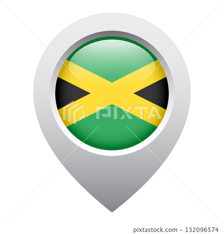 map pointer icon with glossy round flag of Jamaica 132096574