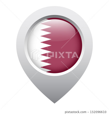 map pointer icon with glossy round flag of Qatar 132096610