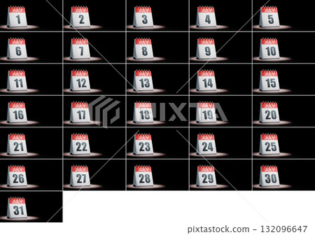 July Calendar Days Set Spotlighted on Black Background July Calendar Days Set Spotlighted on Black Background 132096647