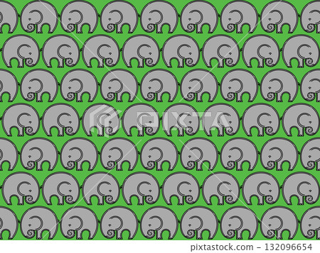 Pattern drawing of an elephant on a green background. 132096654