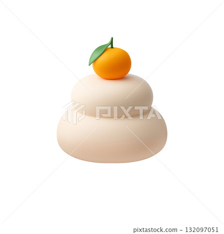 Kagami mochi illustration realistic 3D 132097051