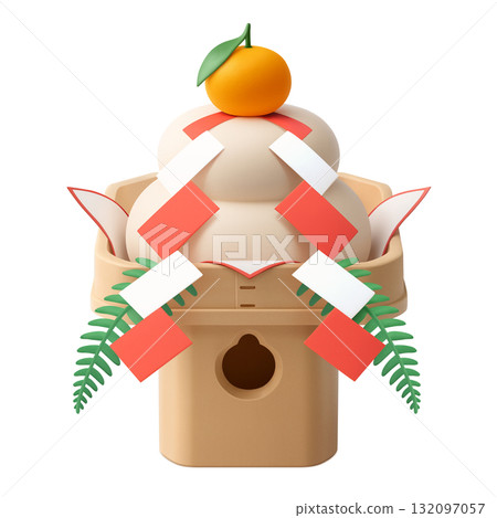 Kagami mochi 插圖逼真的 3D 132097057