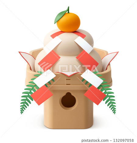 Kagami mochi illustration realistic 3D 132097058