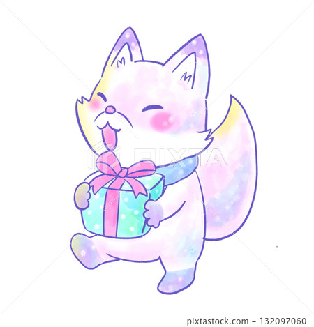 水彩畫：一隻帶著禮物散步的狐狸 132097060