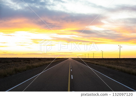 Route in Peninsula Valdes, Chubut Province, Patagonia, Argentina. 132097120
