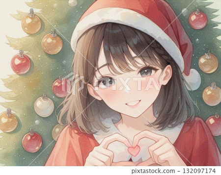 一個女孩和一棵聖誕樹的水彩插圖 6 一個女孩和一棵聖誕樹的水彩插圖 6 132097174