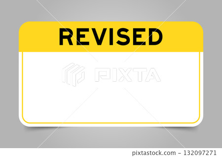 Label banner that have yellow headline with word and white copy space, on gray background 132097271