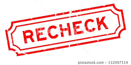 Grunge red recheck word rubber seal stamp on white background 132097319