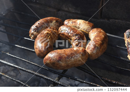 Barbecue, grilled sausages , traditional argentine cuisine 132097444