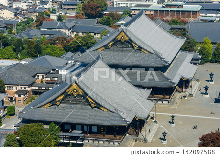 Aerial view of the Higashi Honganji temple of Jodo Shin Buddhism in central Kyoto, Japan 132097588