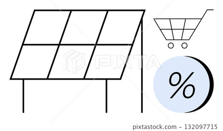 Solar panel, shopping cart, and percentage sign elements. Ideal for renewable energy, eco-friendly sales, green investments, sustainable products, energy savings, discounts, and environment-friendly Solar panel, shopping cart, and percentage sign elements. Ideal for renewable energy, eco-friendly sales, green investments, sustainable products, energy savings, discounts, and environment-friendly 132097715