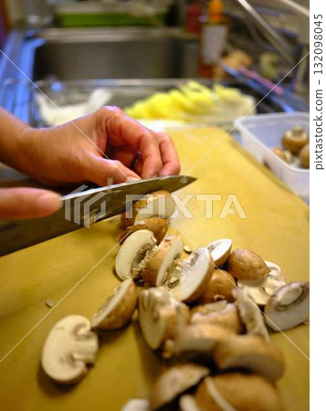 Kitchen cooking vegetables cutting woman hand tags 132098045