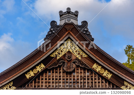 Architecture detail on Jonangu Shinto Shrine from Heian period in southern Kyoto in Kansai region of Japan Architecture detail on Jonangu Shinto Shrine from Heian period in southern Kyoto in Kansai region of Japan 132098098