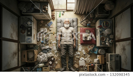 住在破舊公寓裡的一位老人 132098345