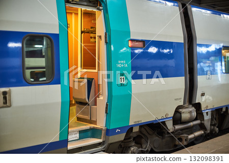 Bullet train at the platform of Busan station, modern high speed railway station in Busan, South Korea 132098391