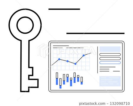 Key and analytics dashboard with charts, graphs, and interface elements. Ideal for data security, business performance, finance, technology, digital marketing, strategy planning, and corporate 132098710
