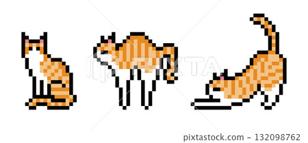 Brown and white cat pixel art Brown and white cat pixel art 132098762
